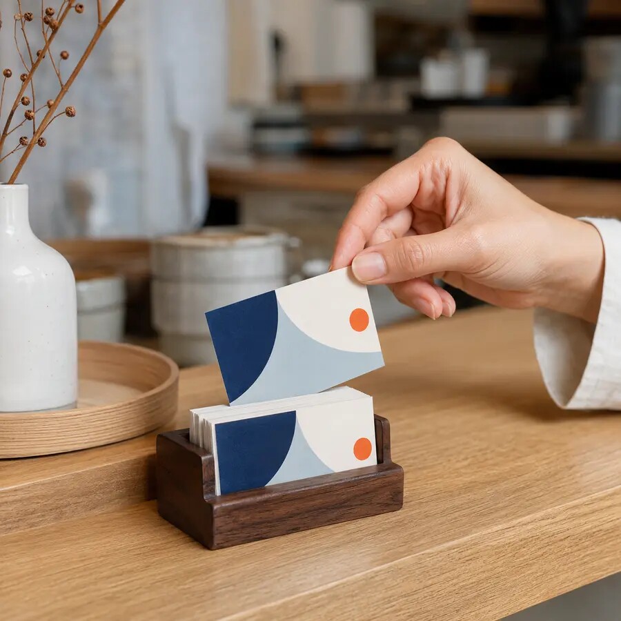 店頭でショップカードを手に取る場面のイメージ